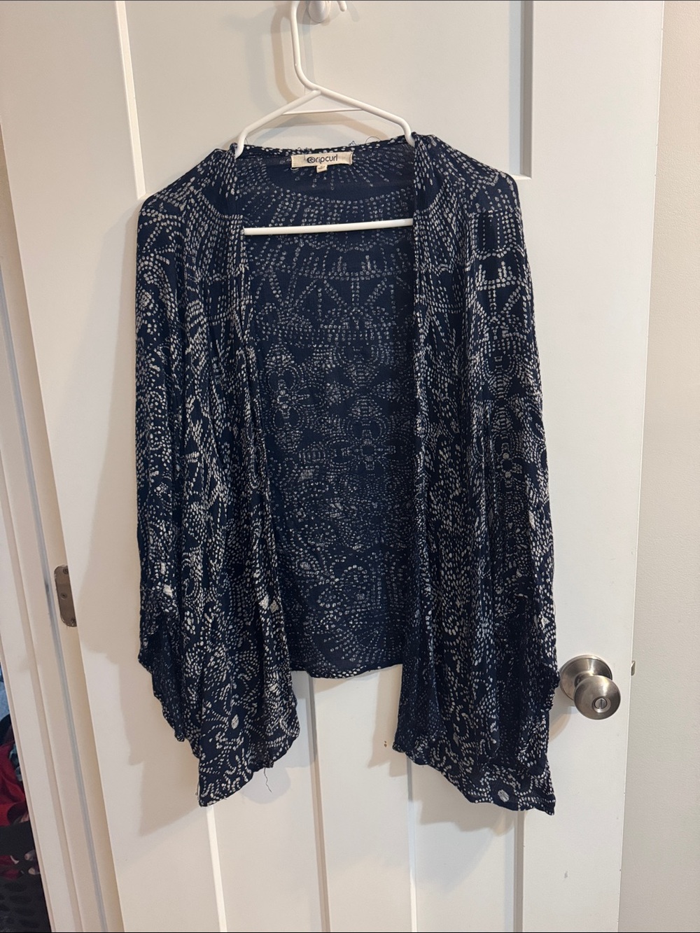Rip Curl Navy and White Patterned Open-Front Women's Cardigan